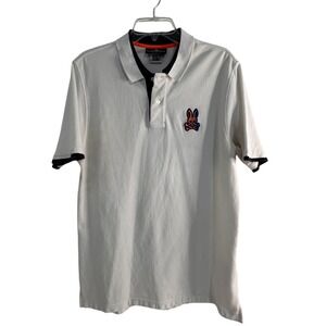 Psycho Bunny Mens White Short Sleeve Polo Shirt Rainbow Logo Size 6